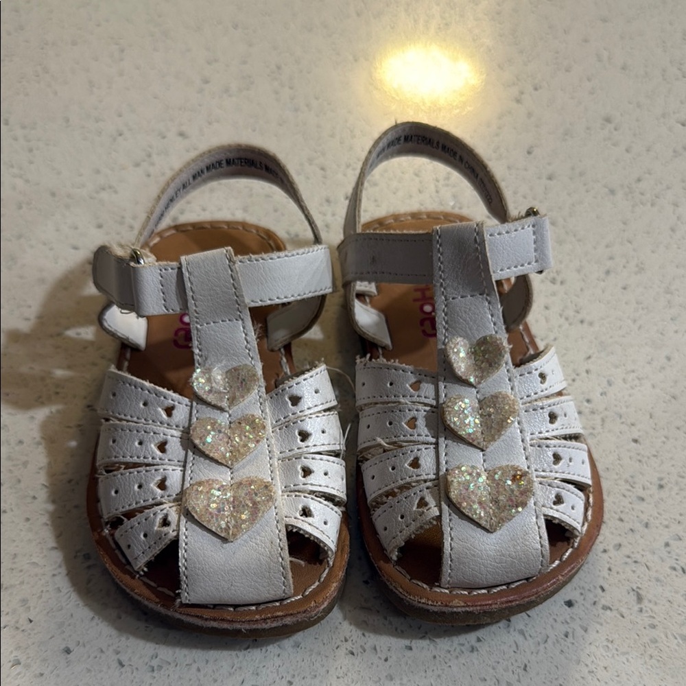 Rachel Shoes Glitter Heart Kids Sandals - White and Gold